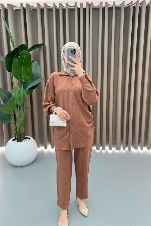 Side Pleated Suit Brown