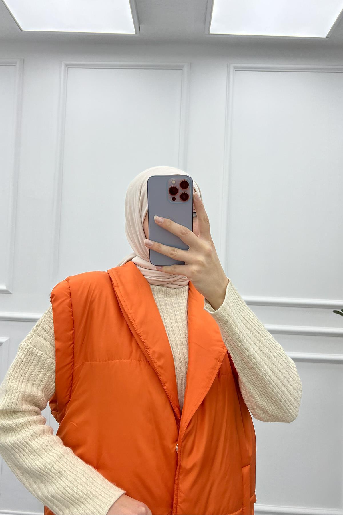 Side Pocket Puffer Vest Orange