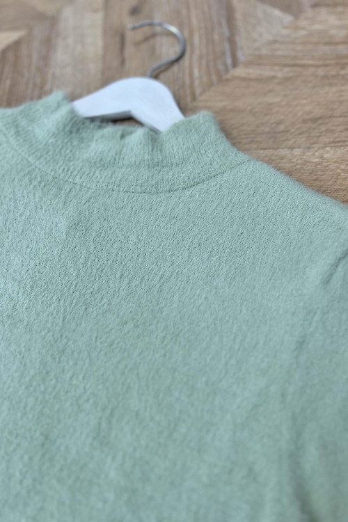 Side Snap Bearded Sweater Aqua Green