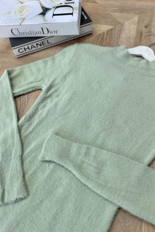 Side Snap Bearded Sweater Aqua Green