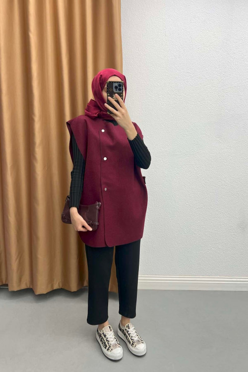 Side Snap Vest Claret Red