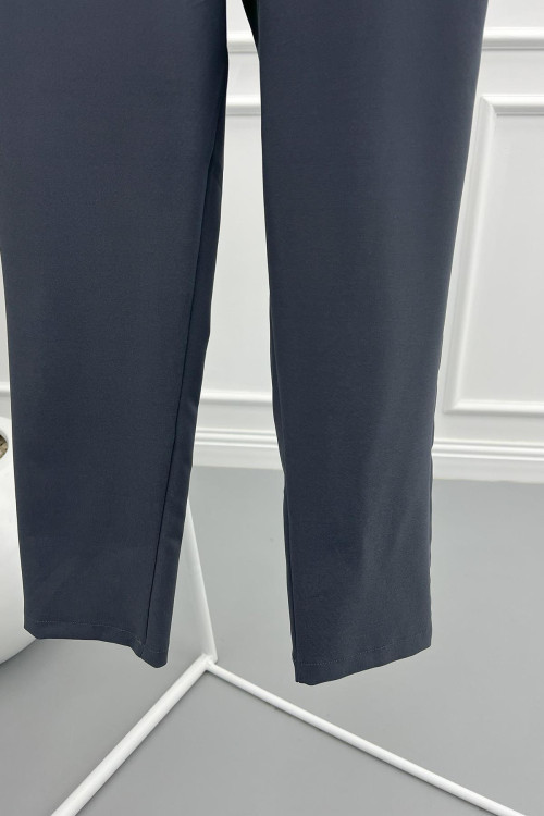 Side Button Fabric Trousers Gray