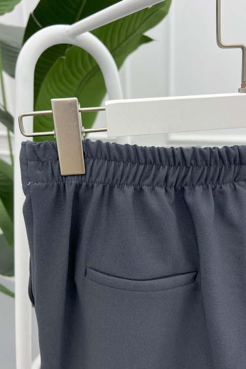 Side Button Fabric Trousers Gray