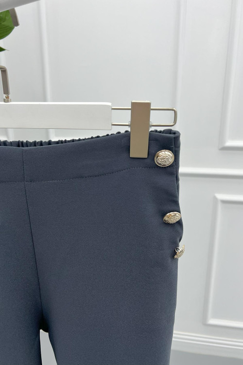 Side Button Fabric Trousers Gray