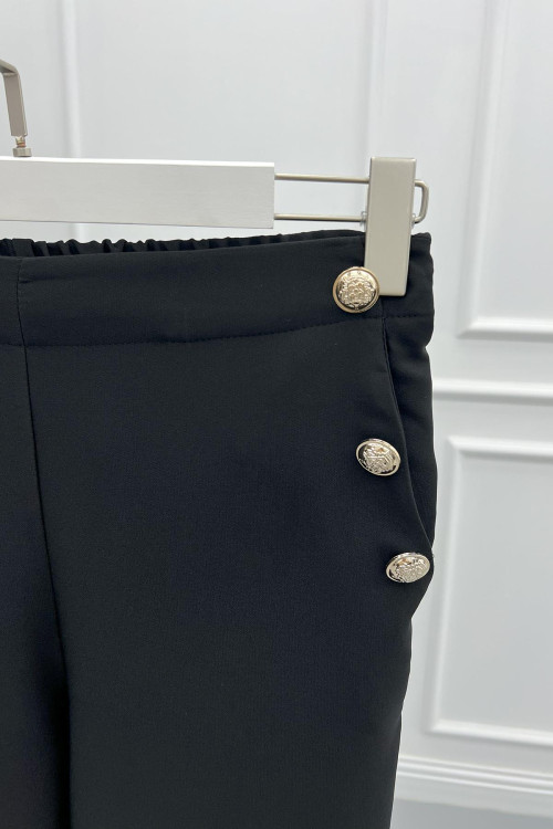 Side Button Fabric Trousers Black