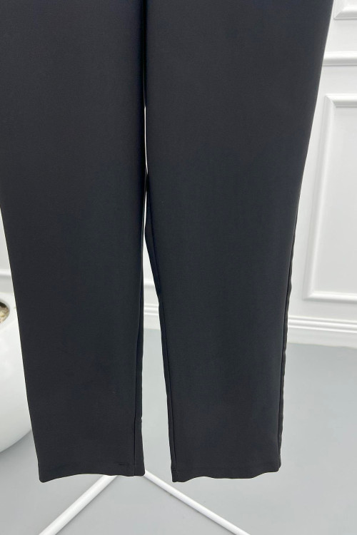 Side Button Fabric Trousers Black