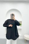 Side Slit Gathered Shirt Black