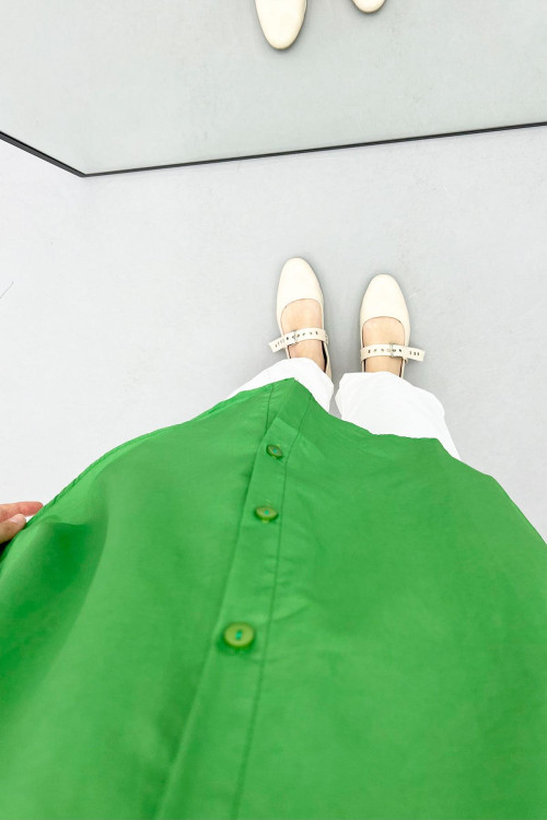 Side Slit Gathered Shirt Green