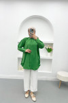 Side Slit Gathered Shirt Green