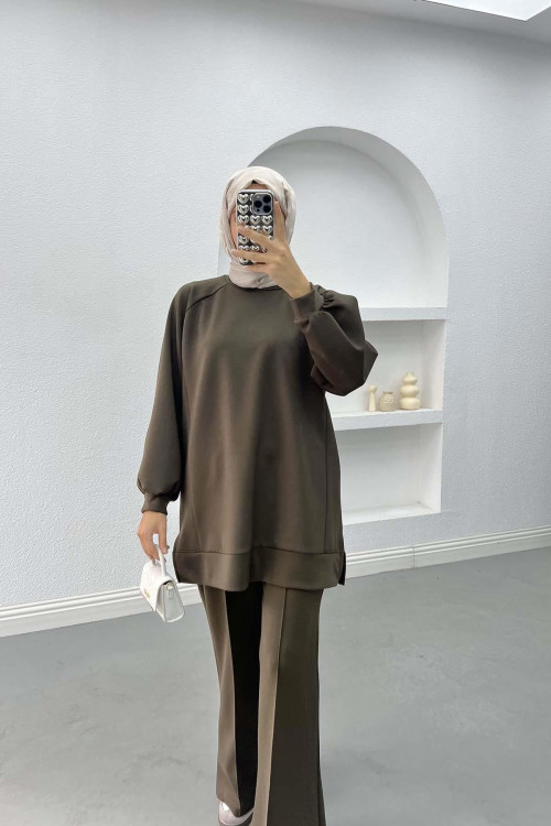 Side Slit Oysho Suit Bitter Brown