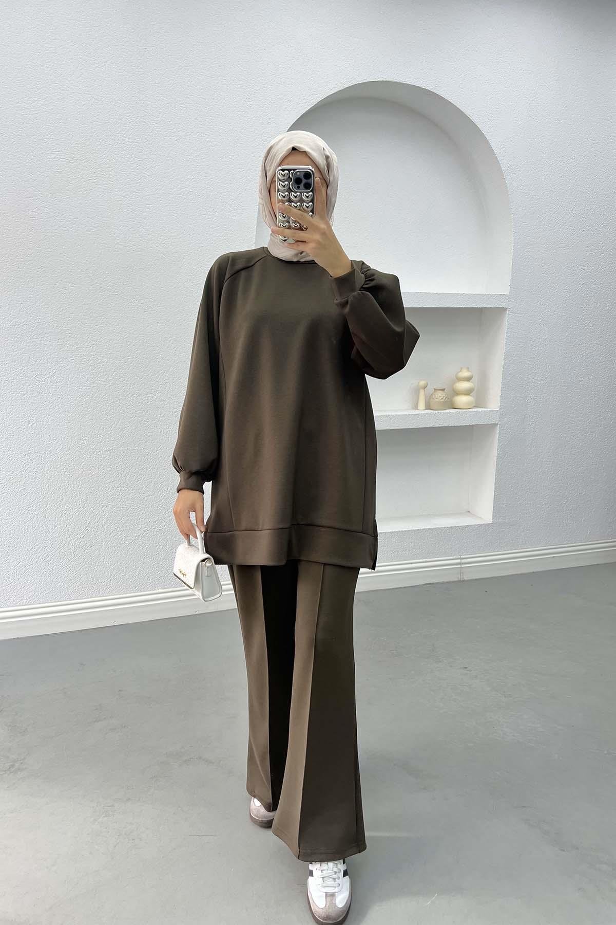 Side Slit Oysho Suit Bitter Brown