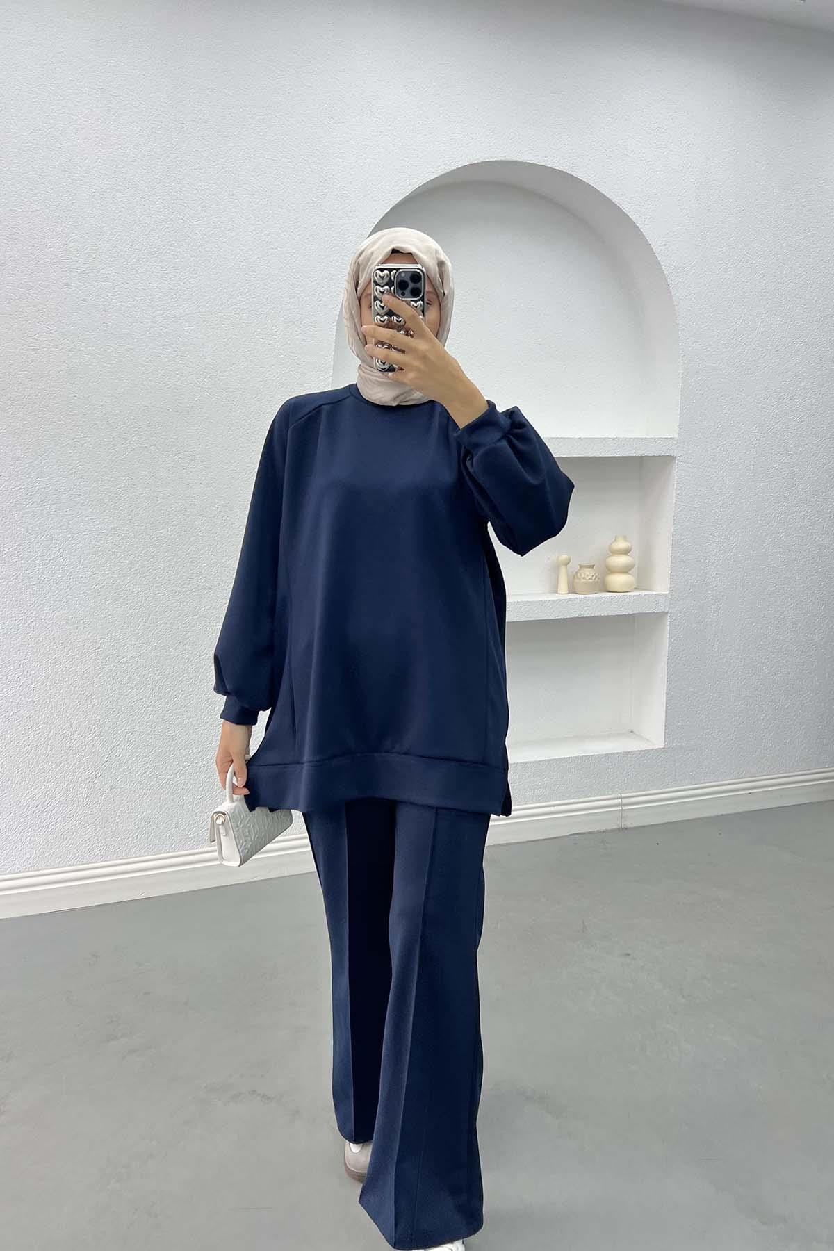 Side Slit Oysho Suit Navy Blue