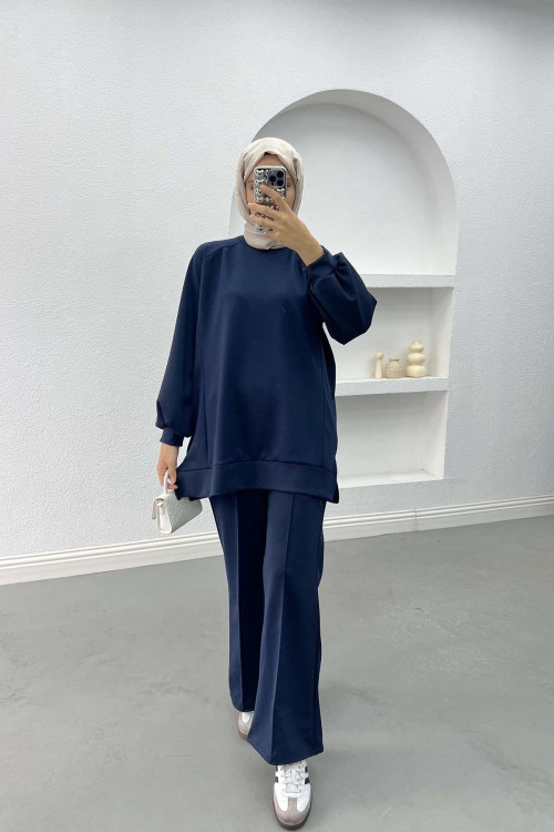 Side Slit Oysho Suit Navy Blue