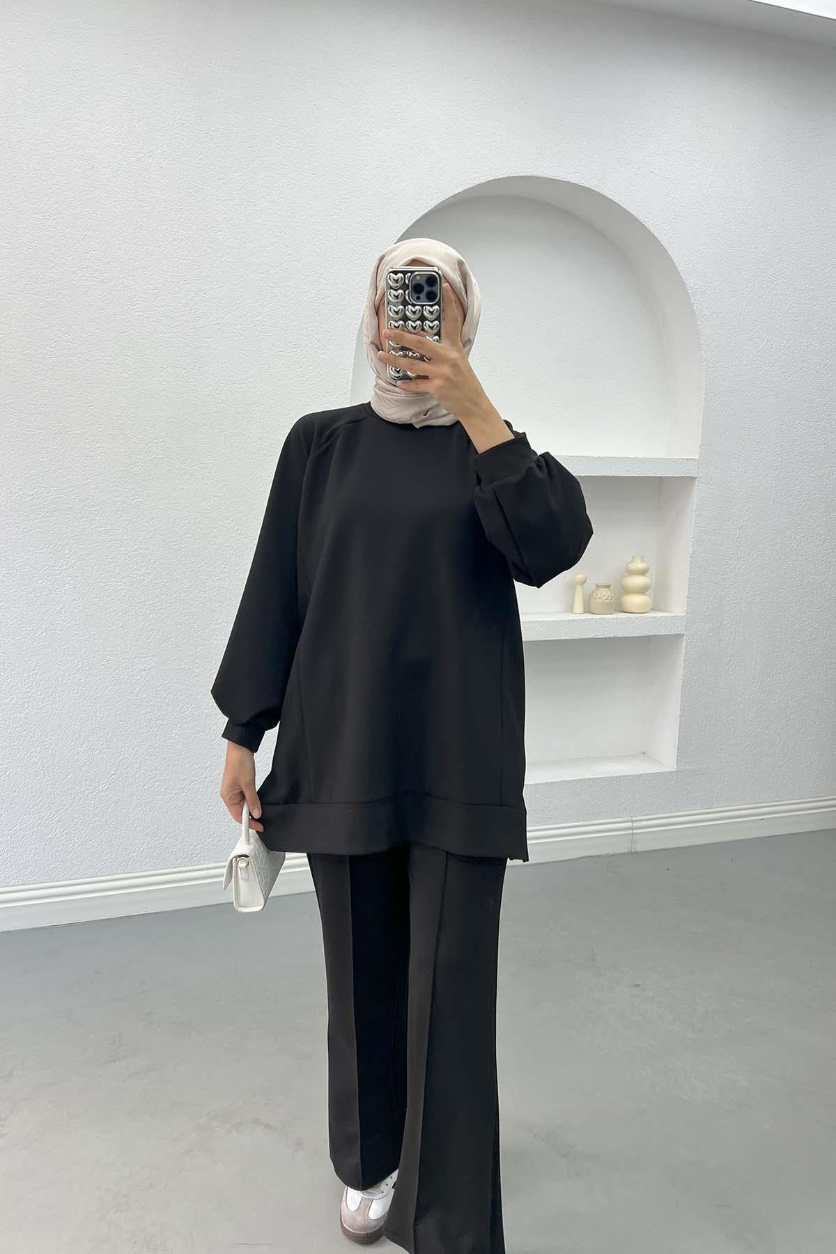 Side Slit Oysho Suit Black