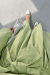 Side Tie Skirted Suit Green