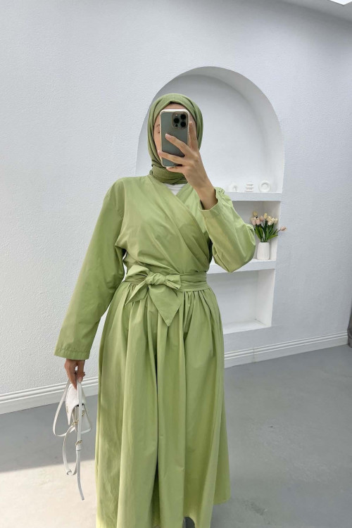 Side Tie Skirted Suit Green