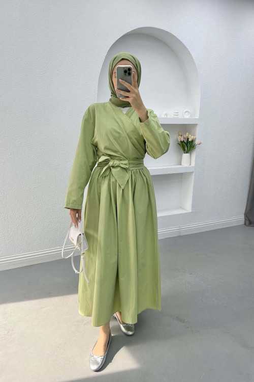 Side Tie Skirted Suit Green