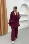 Side Tie Suit Claret Red