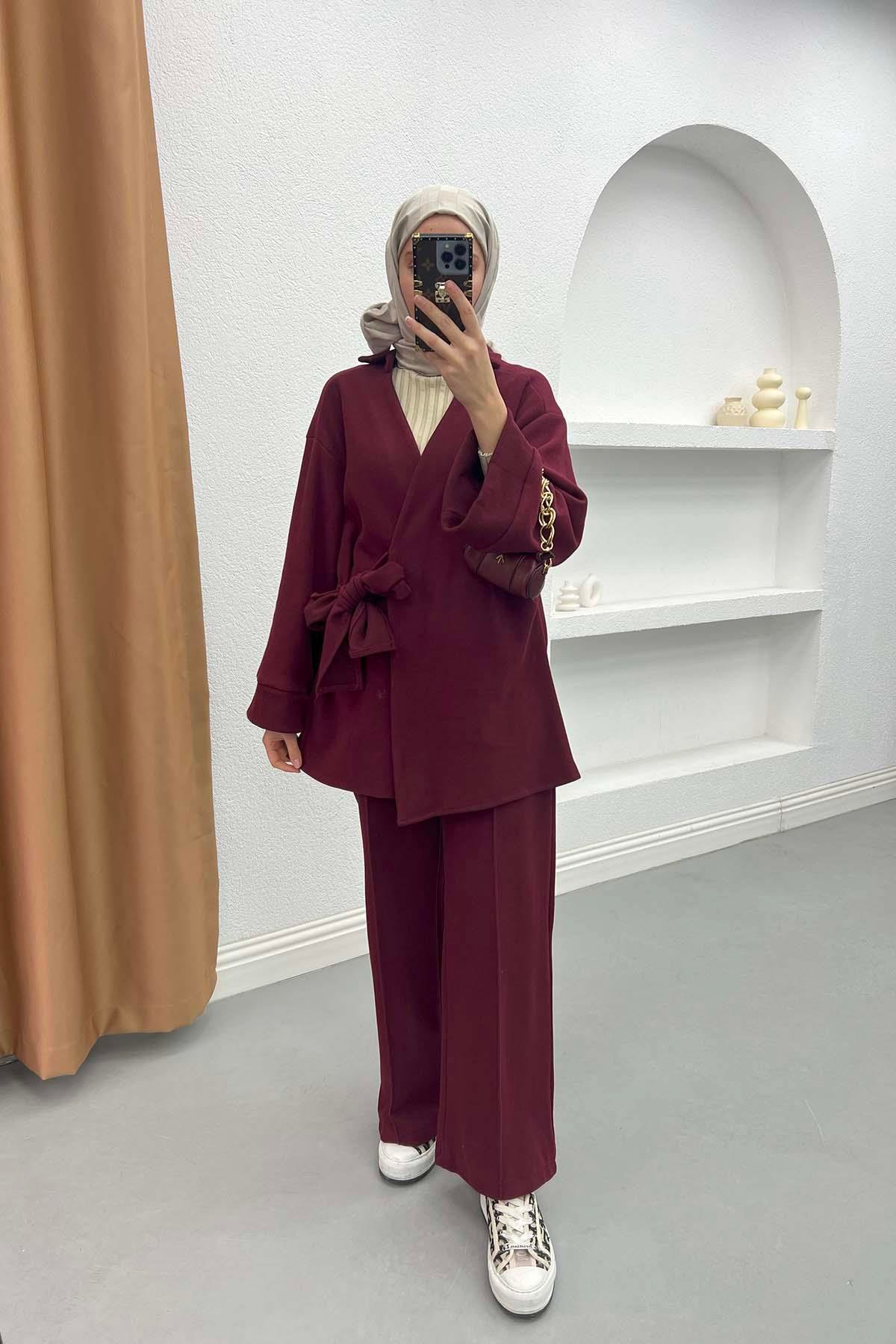 Side Tie Suit Claret Red