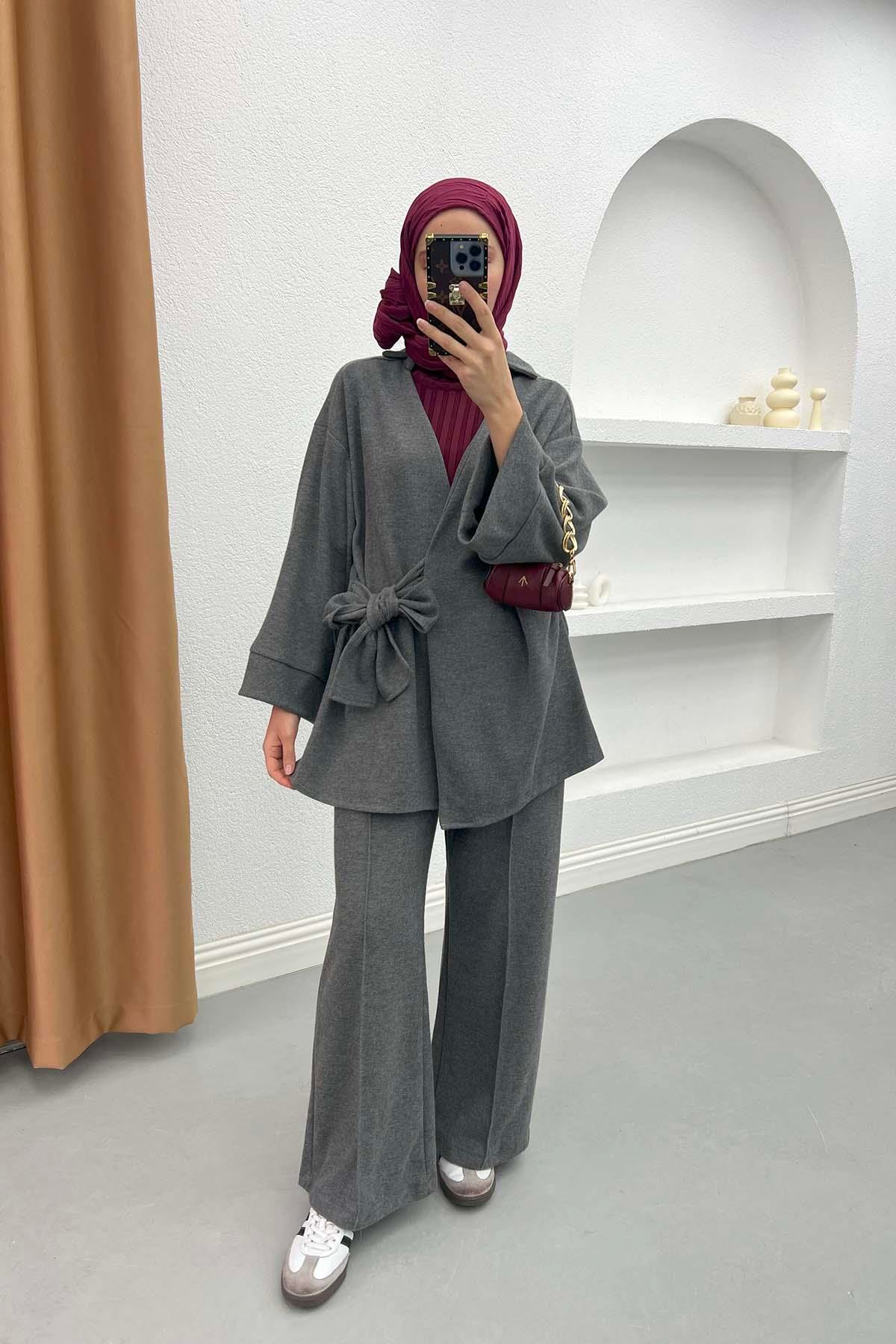 Side Tie Suit Gray