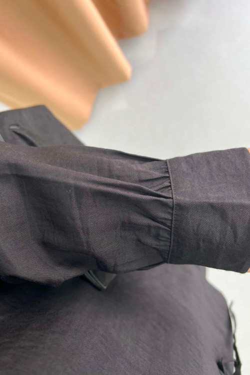 Gabardine Shirt with Side Bow Tie Black