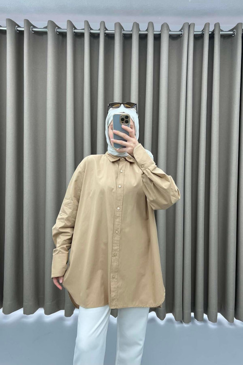 Side Slit Shirt Milky Coffee