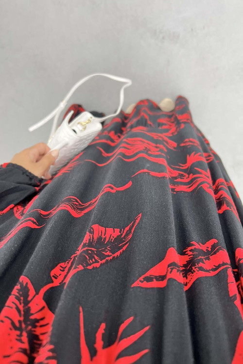 Leaf Patterned Dress Red