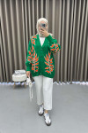 Leaf Patterned Cardigan Benetton Green