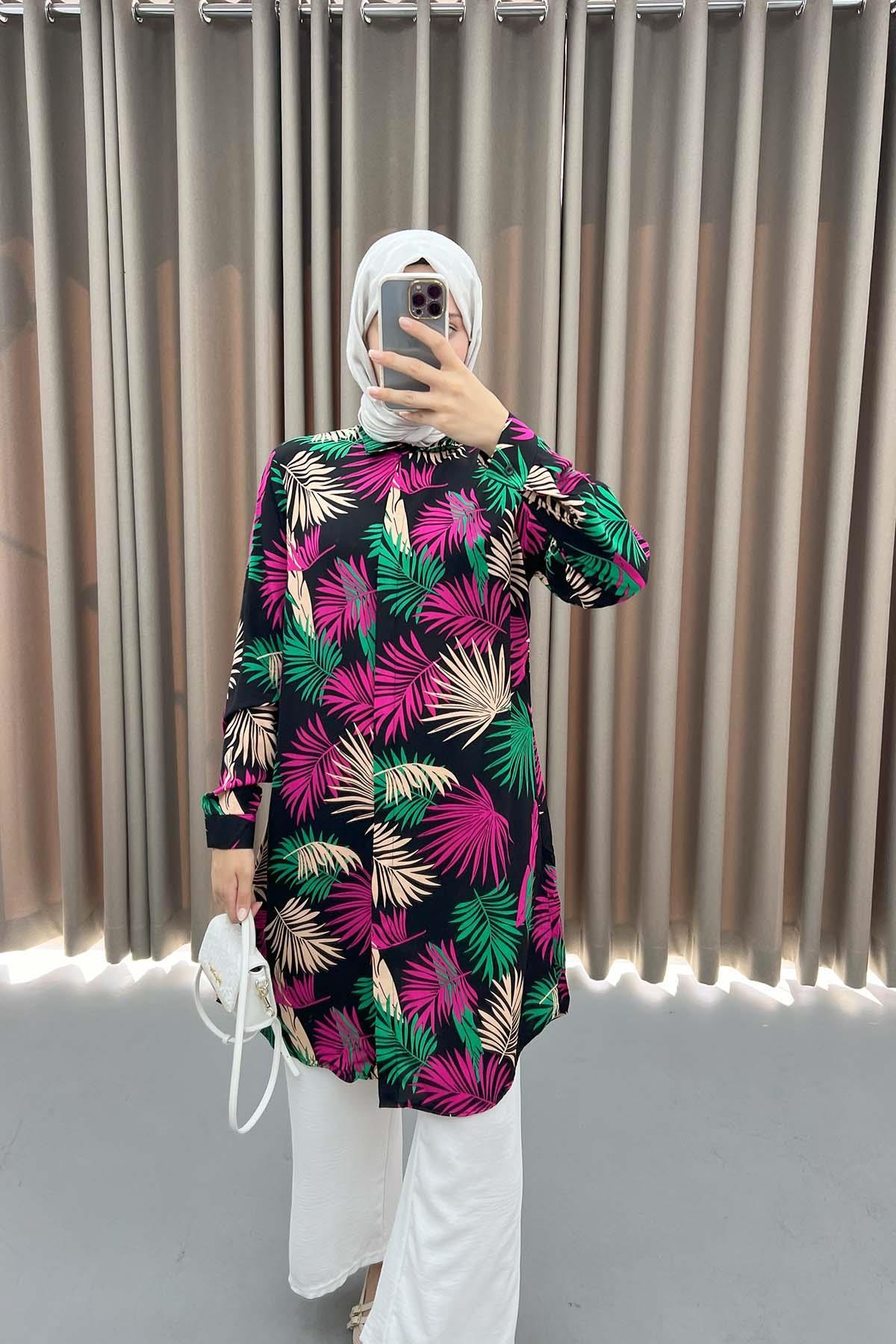 Leaf Patterned Tunic Black