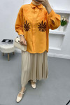 Leaf Embroidered Oversize Shirt Orange