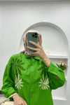 Leaf Embroidered Oversize Shirt Green