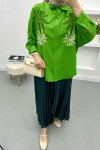 Leaf Embroidered Oversize Shirt Green