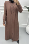 Leaf Embroidered Abaya Dusty Rose