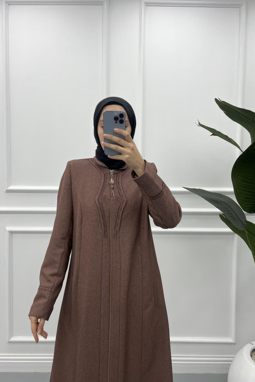 Leaf Embroidered Abaya Dusty Rose