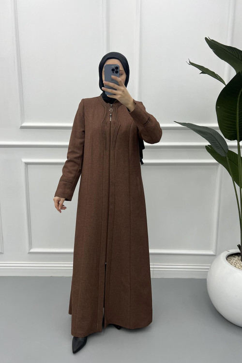 Leaf Embroidered Abaya Brown