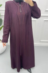 Leaf Embroidered Abaya Plum