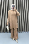 Half Turtleneck Knitwear Suit with Trousers Milky Coffee