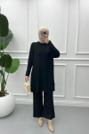 Half Turtleneck Knitwear Suit with Trousers Black