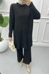 Half Turtleneck Knitwear Suit with Trousers Black