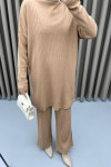 Half Turtleneck Knitwear Suit with Trousers Milky Coffee