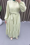 Half Buttoned Tie Dress Pistachio Green