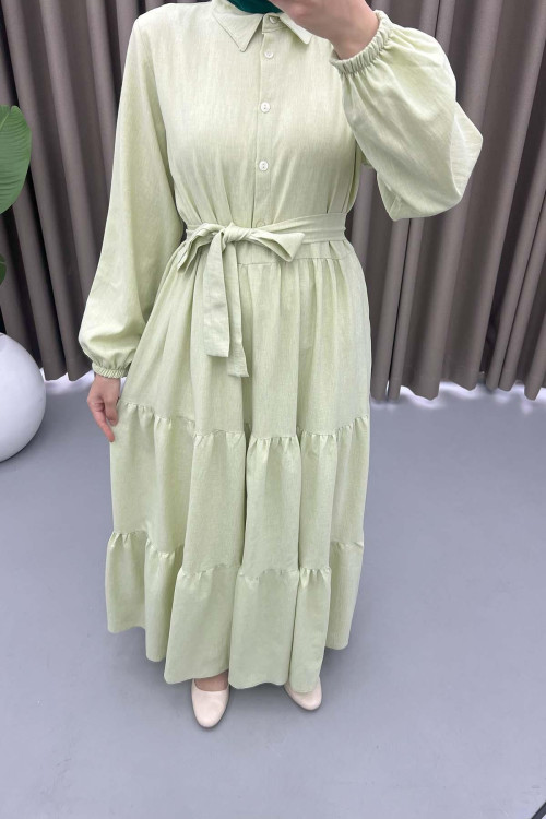 Half Buttoned Tie Dress Pistachio Green