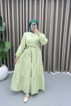 Half Buttoned Tie Dress Pistachio Green