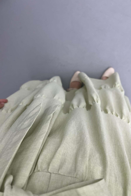 Half Buttoned Tie Dress Pistachio Green