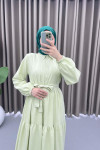 Half Buttoned Tie Dress Pistachio Green