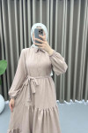 Half Buttoned Tie Dress Milky Coffee