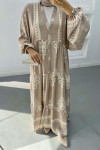 Half Button Patterned Dress Beige