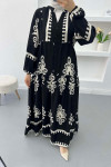 Half Button Patterned Dress Black