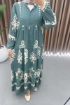 Half Button Patterned Dress Green