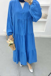 Half Buttoned Linen Dress Blue